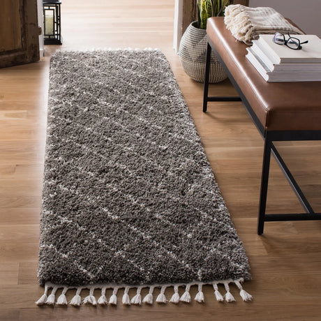 Safavieh Moroccan Fringe Shag 2'-2" x 8'-0" Rug in Grey / Ivory