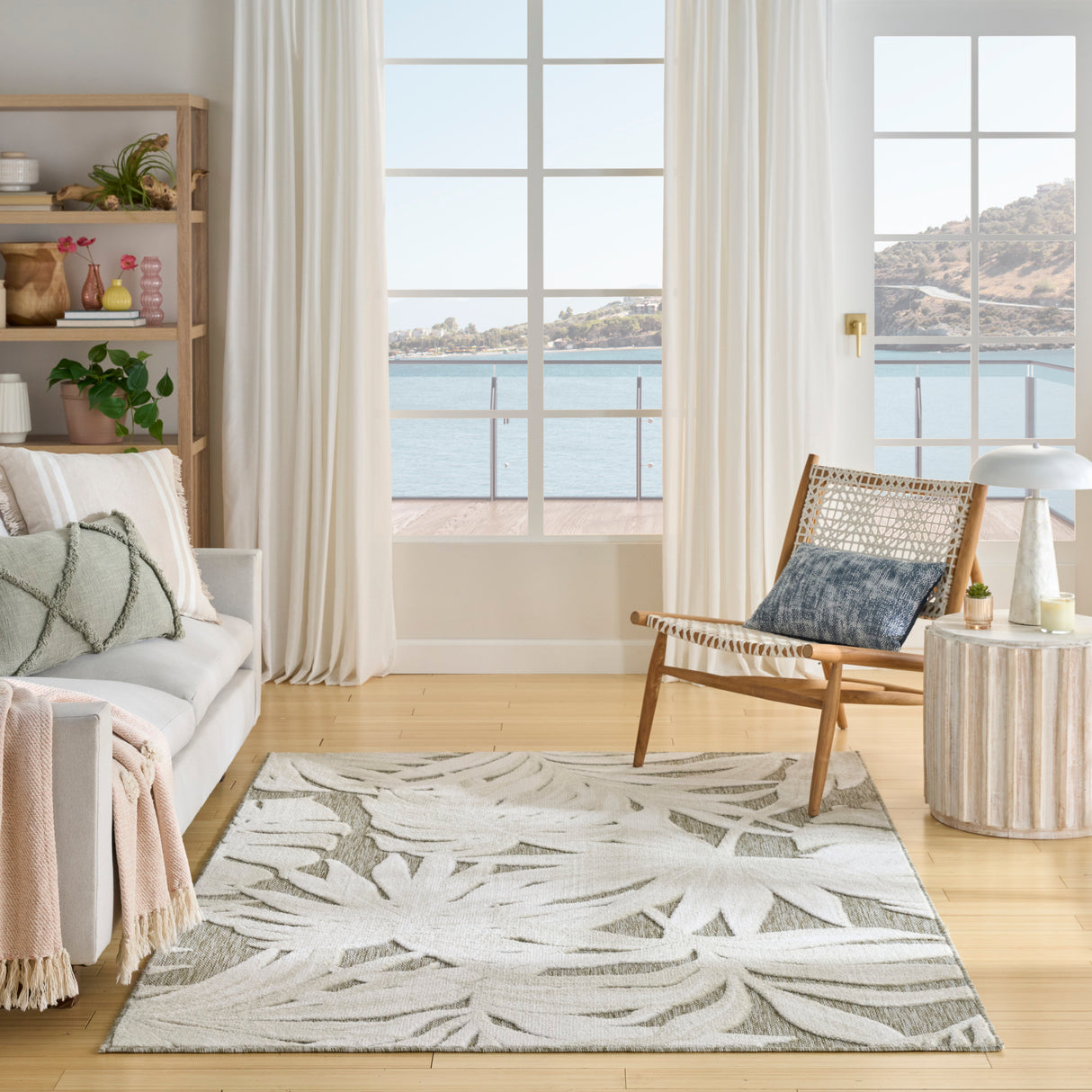 Nourison Aloha ALH43 Machine Made Ivory, Sage Rug