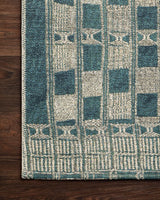 Loloi Mika Mik-08 Blue / Ivory Rugs - corner on wood