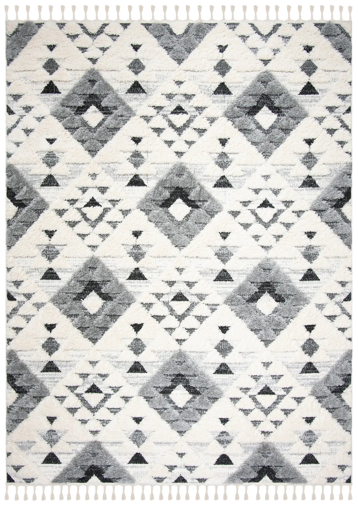 Safavieh Moroccan Tassel Shag 10'-0" x 14'-0" Rug in Ivory / Grey