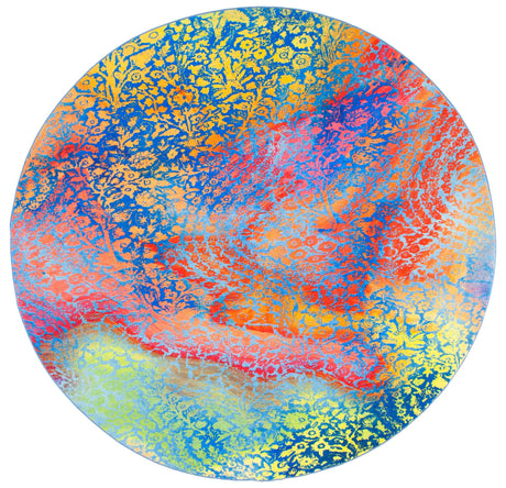 Safavieh Paint Brush 6'-7" x 6'-7" Rug in Blue / Coral