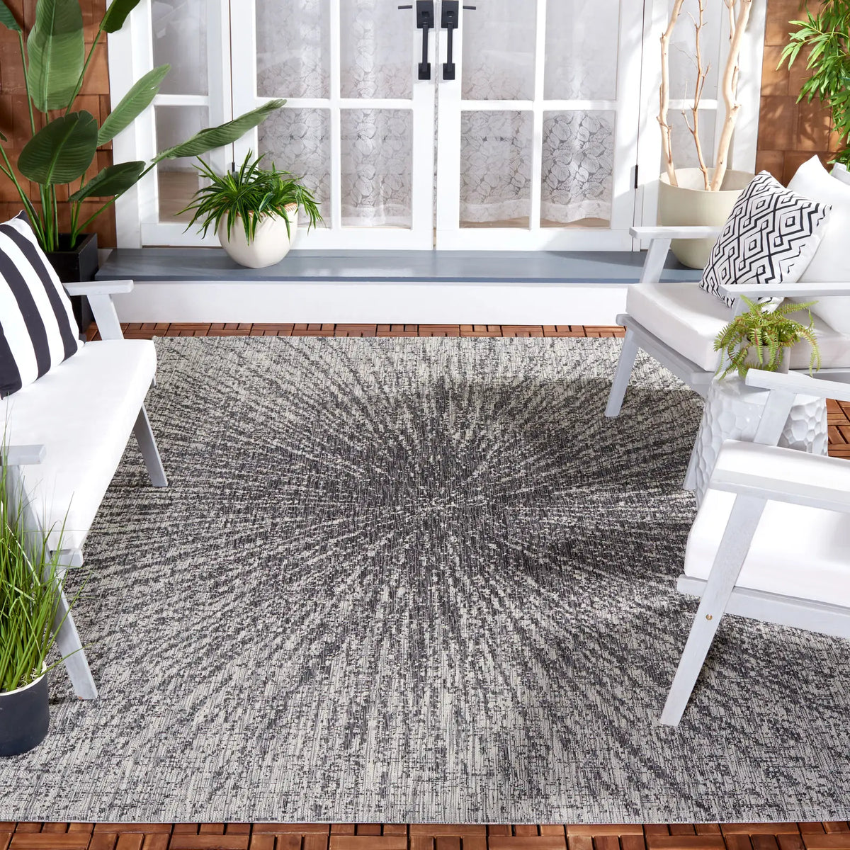 Safavieh Courtyard 6'-7" x 9'-6" Rug in Grey / Black