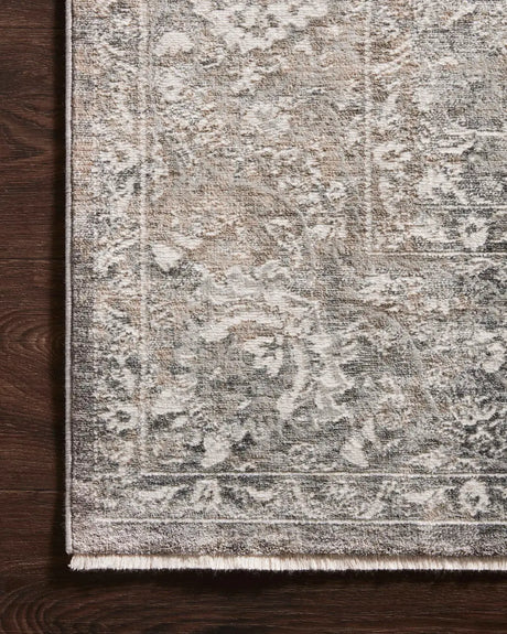 Loloi Homage Hom-03 Stone/Ivory Rugs - corner on wood