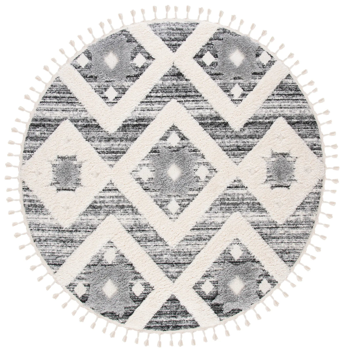 Safavieh Moroccan Tassel Shag 5'-3" x 5'-3" Rug in Grey / Ivory
