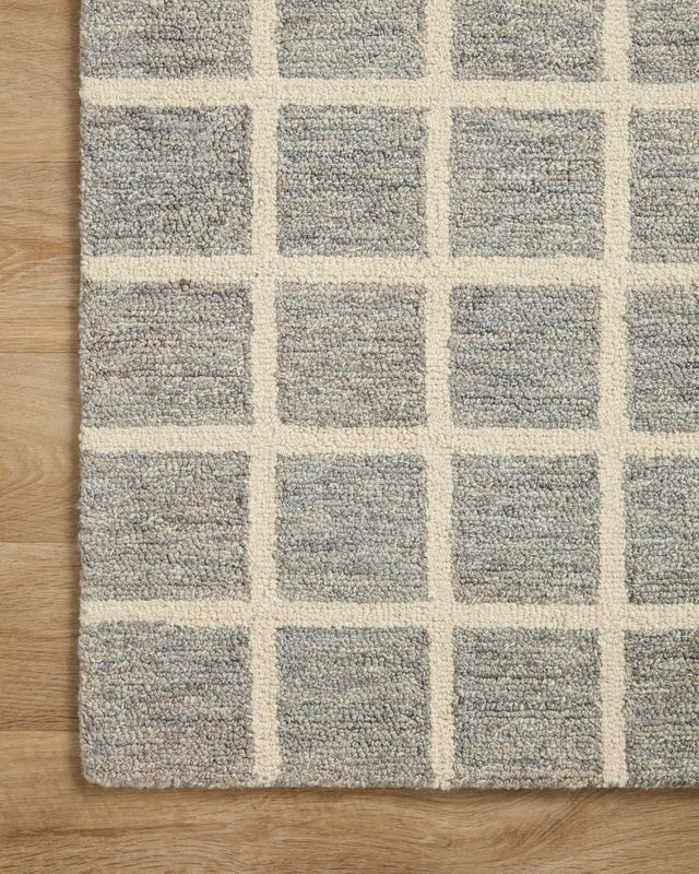 Chris Loves Julia x Loloi Polly POL-05 Slate / Ivory Rug - corner on wood