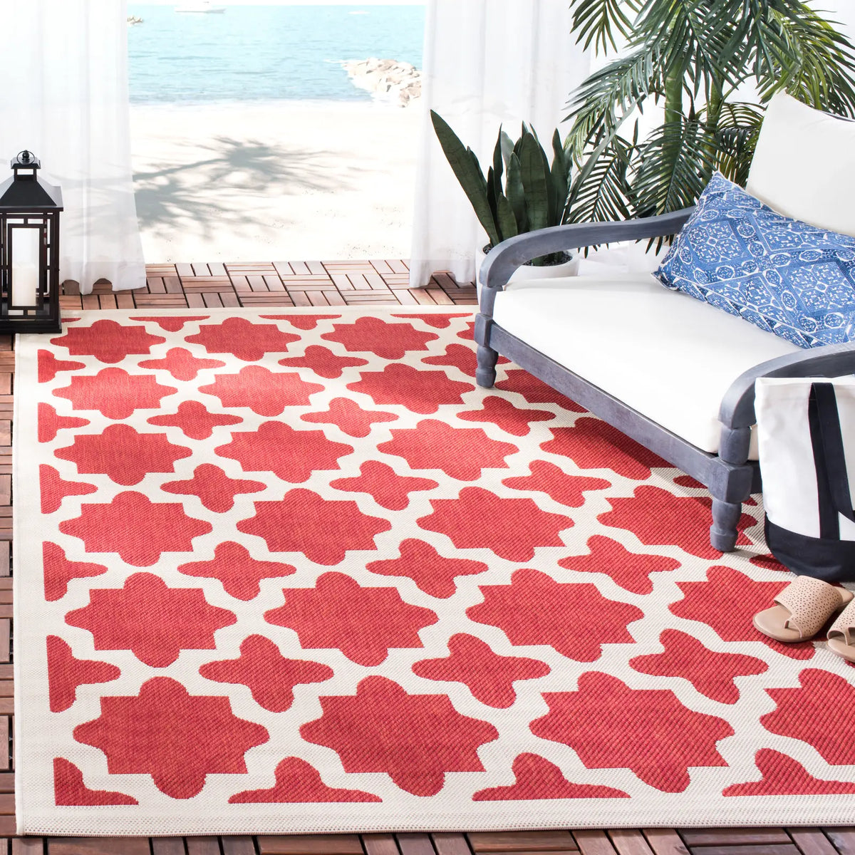 Safavieh Courtyard 5'-3" x 7'-7" Rug in Red / Bone