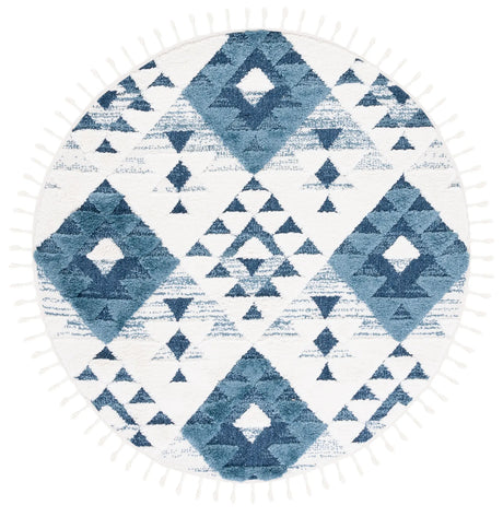 Safavieh Moroccan Tassel Shag 10'-0" x 10'-0" Rug in Blue / Ivory