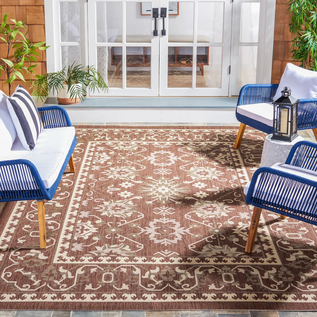 Safavieh Courtyard 6'-7" x 9'-6" Rug in Chocolate / Cream