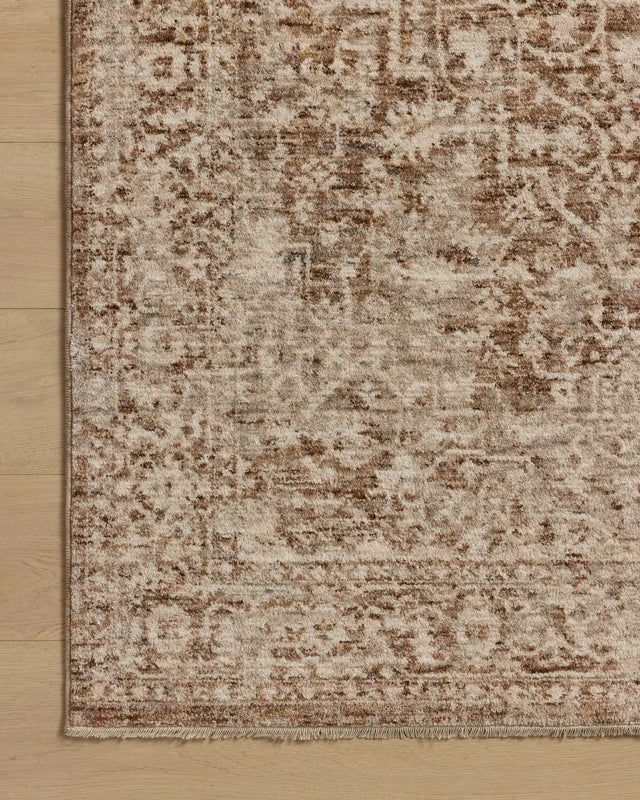 Loloi Newman NEW-02 Bark / Natural Rug - corner on wood