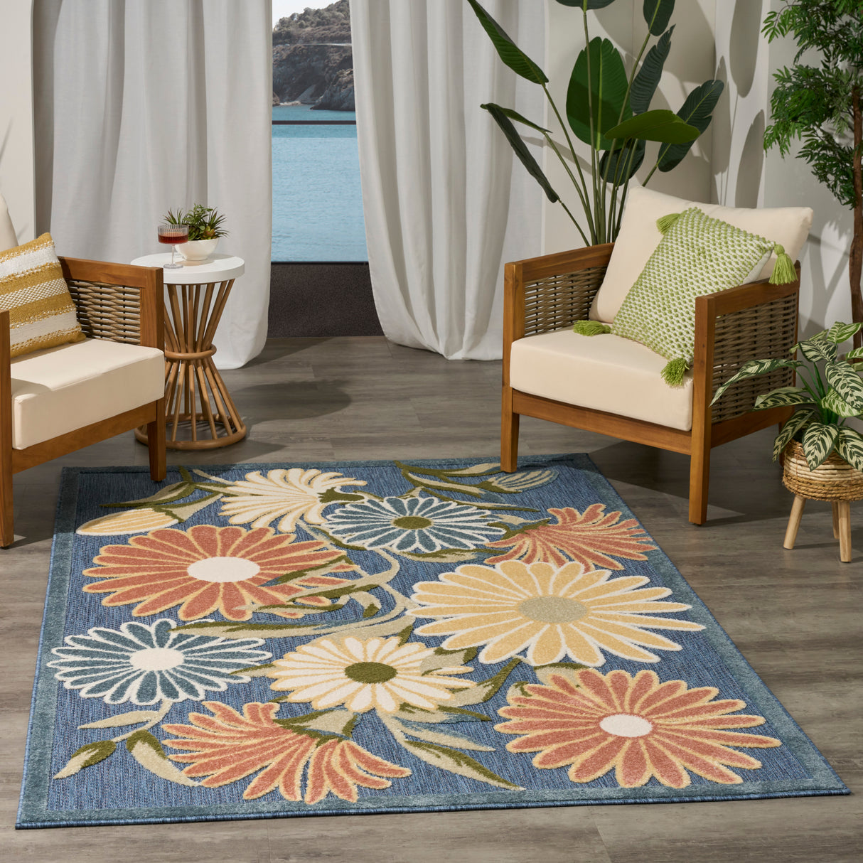 Nourison Aloha ALH33 Machine Made Blue, Sage Rug