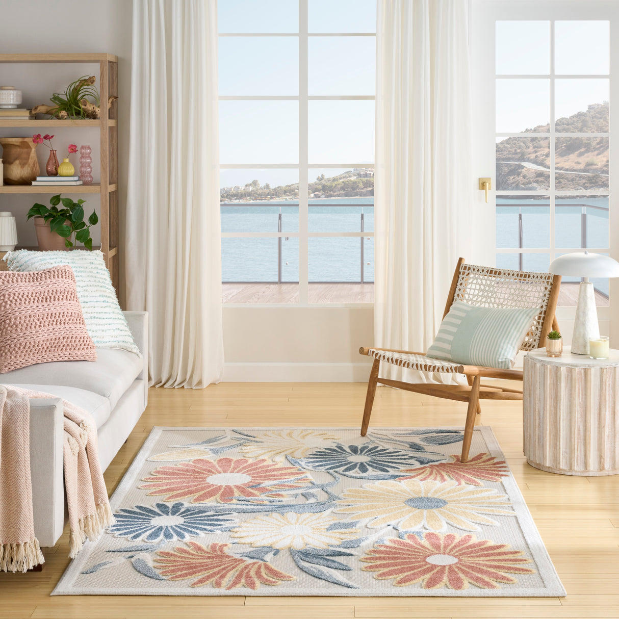 Nourison Aloha ALH33 Machine Made Ivory, Rose Rug