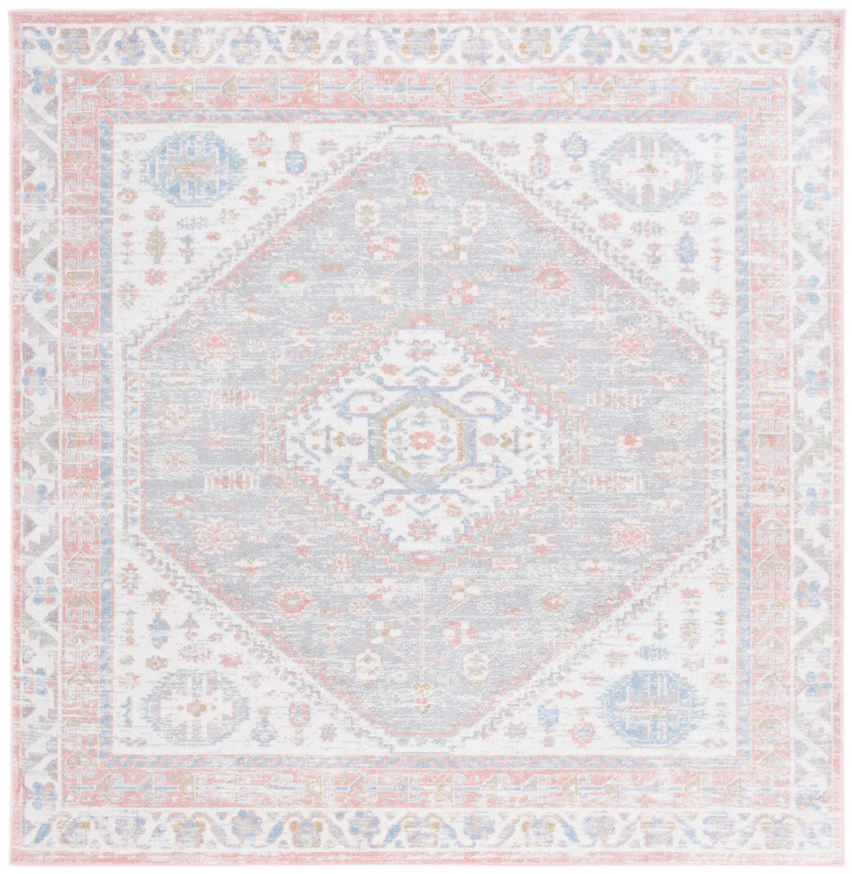 Safavieh Bayside 6'-7" x 6'-7" Rug in Ivory / Blue Pink