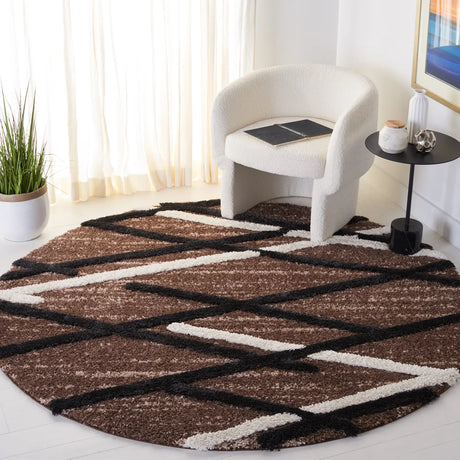 Safavieh Hi-Lo Shag 6'-7" x 6'-7" Rug in Brown / Ivory Charcoal