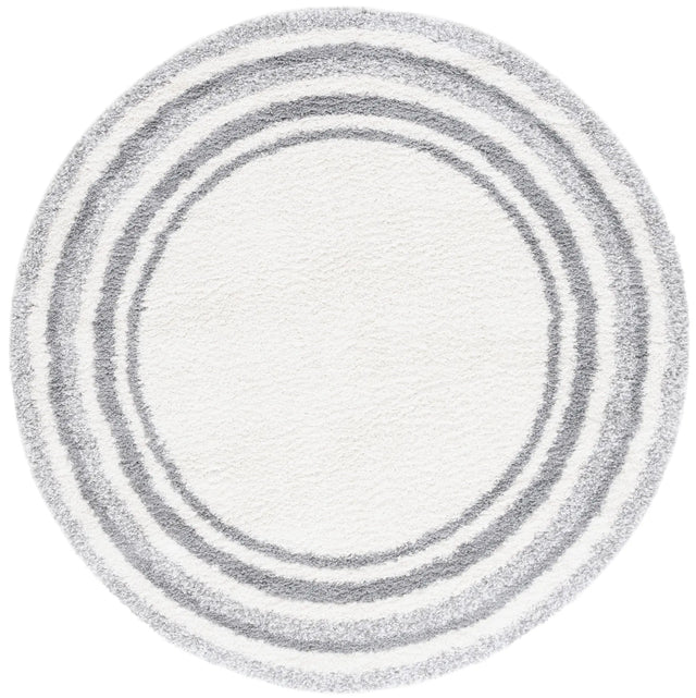 Safavieh Border & Stripe Shag 200 6'-7" x 6'-7" Rug in Ivory / Grey