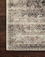 Loloi Mika Mik-12 Stone / Ivory Rugs - corner on wood