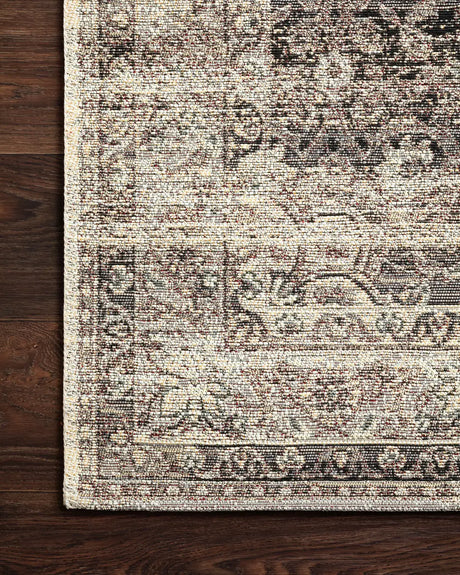 Loloi Mika Mik-12 Stone / Ivory Rugs - corner on wood