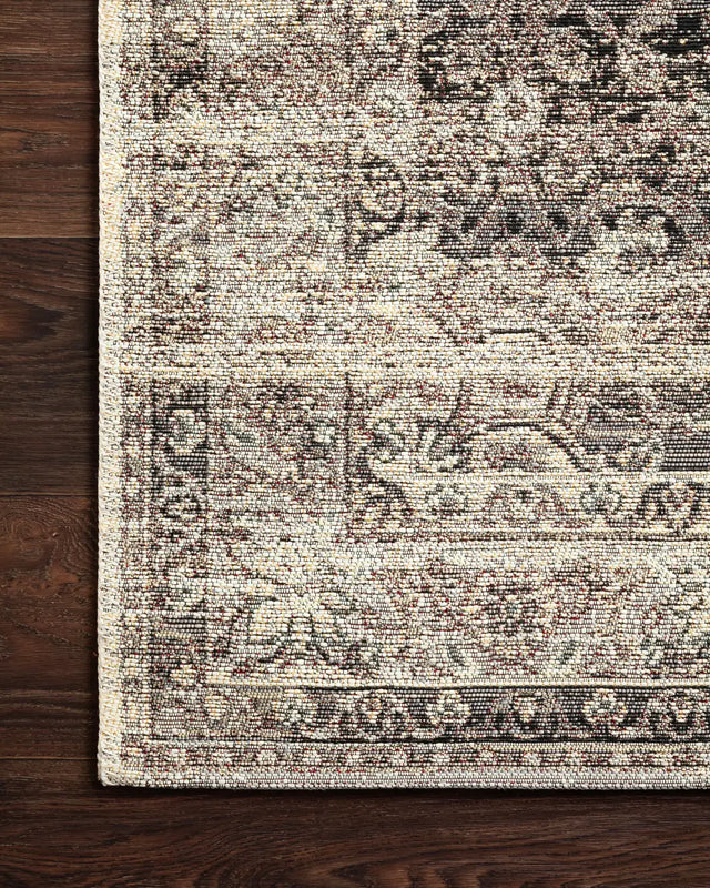 Loloi Mika Mik-12 Stone / Ivory Rugs - corner on wood