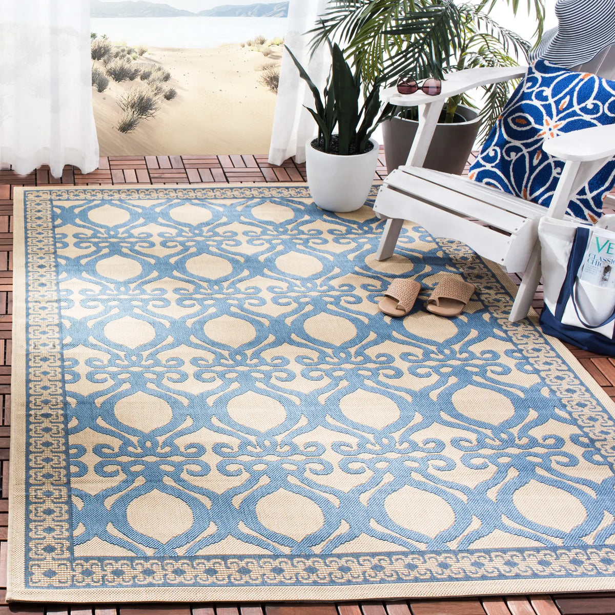Safavieh Courtyard 5'-3" x 7'-7" Rug in Natural / Blue