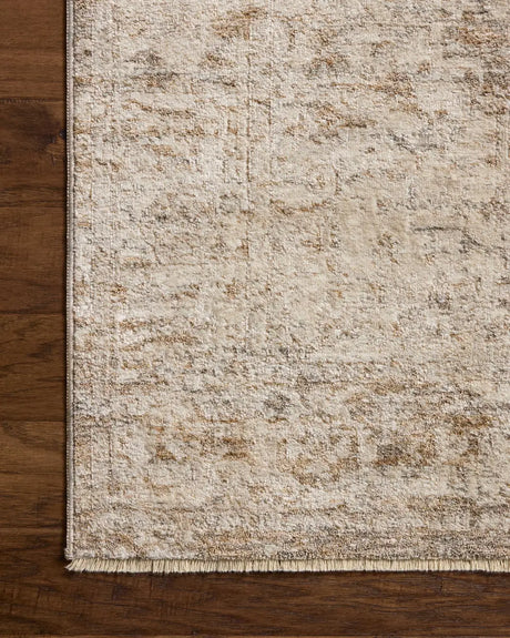 Loloi Clarisse CLS-02 Traditional Power Loomed Smoke, Natural Rug - corner on wood