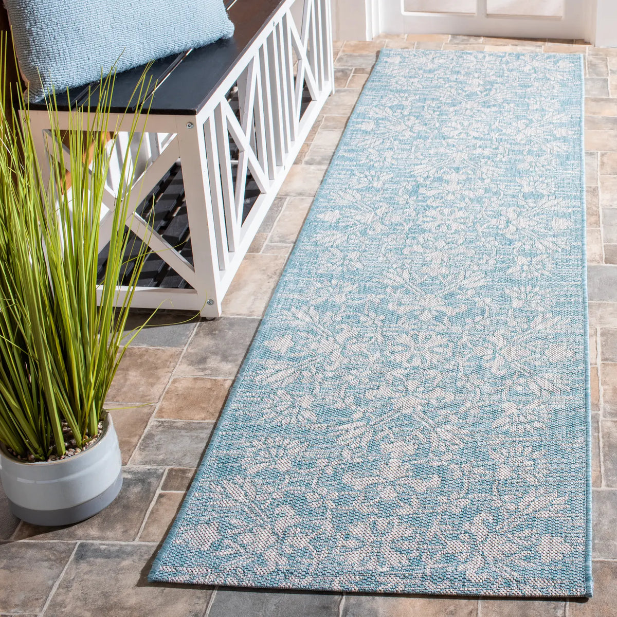Safavieh Courtyard 2'-3" x 8'-0" Rug in Aqua / Grey