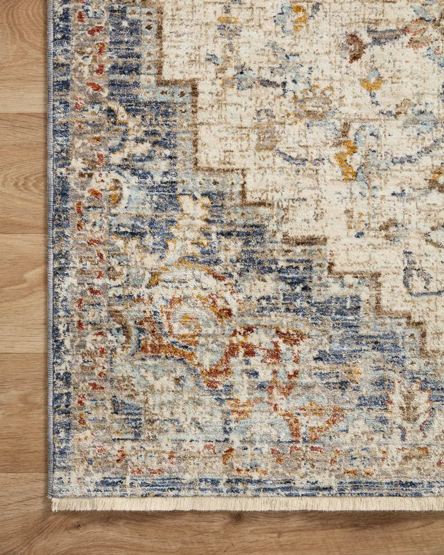 Loloi Sorrento Sor-05 Ivory/Fiesta Rug - corner on wood