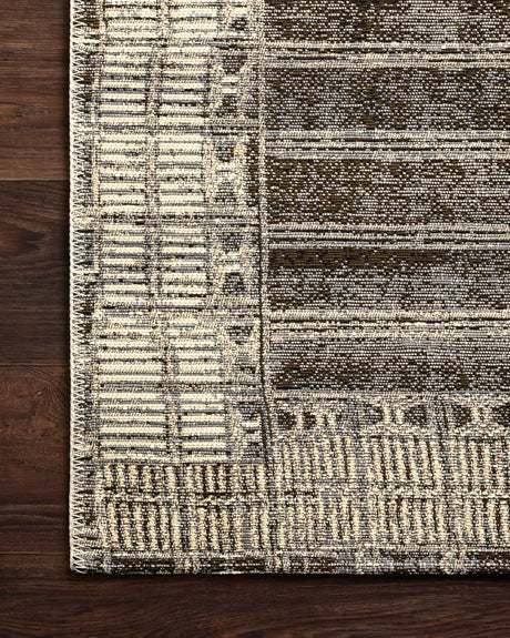 Loloi Mika Mik-07 Charcoal / Ivory Rugs - corner on wood