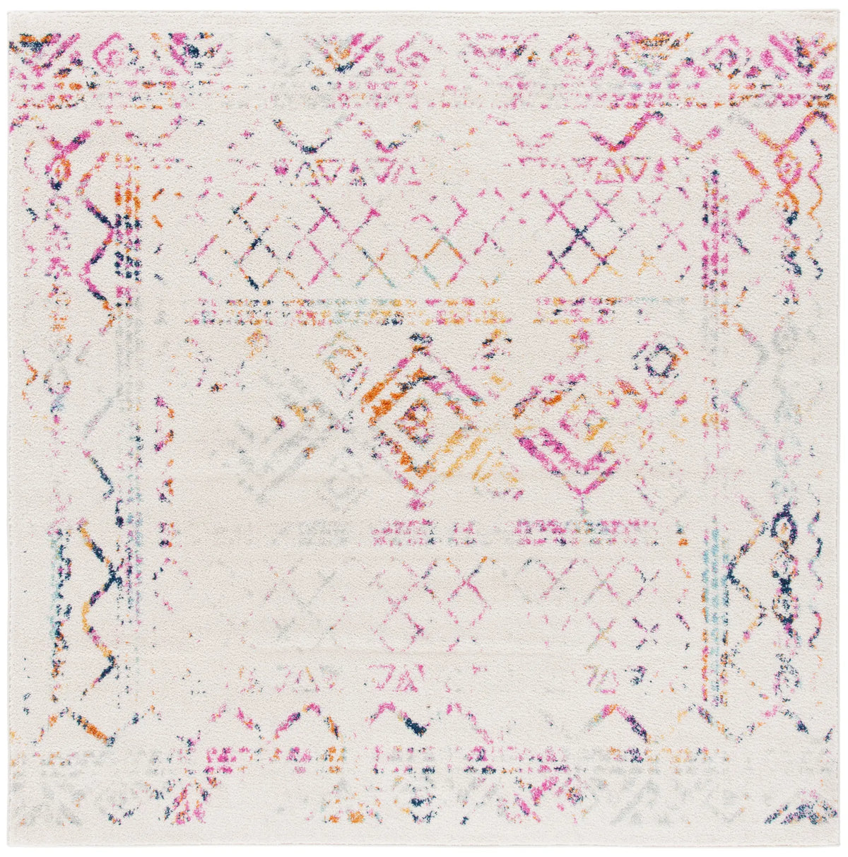 Safavieh Tulum 6'-7" x 6'-7" Rug in Ivory / Fuchsia