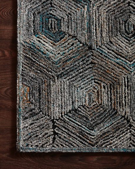 Loloi Prescott Pre-02 Metal Rugs - corner on wood