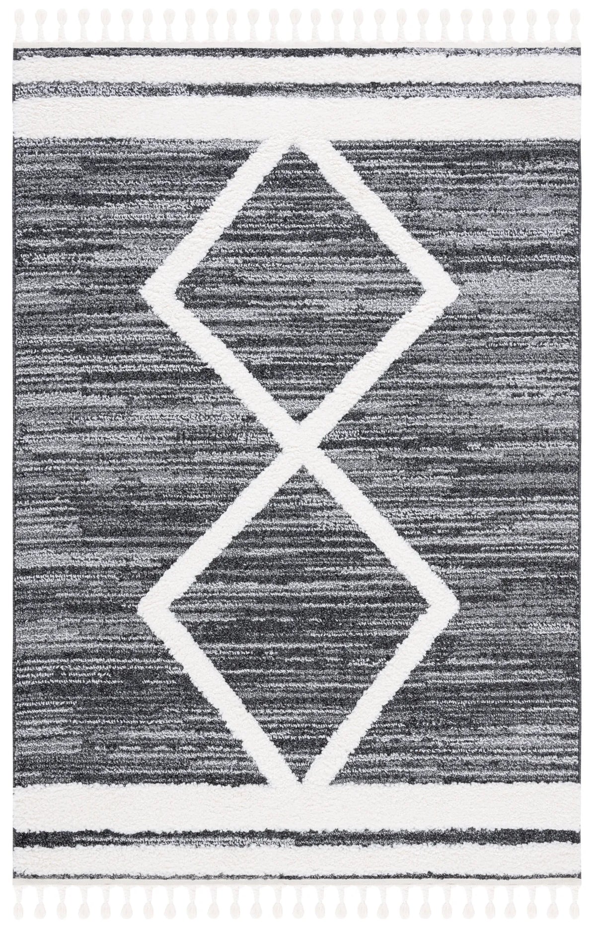 Safavieh Moroccan Tassel Shag 4'-0" x 6'-0" Rug in Black / Ivory