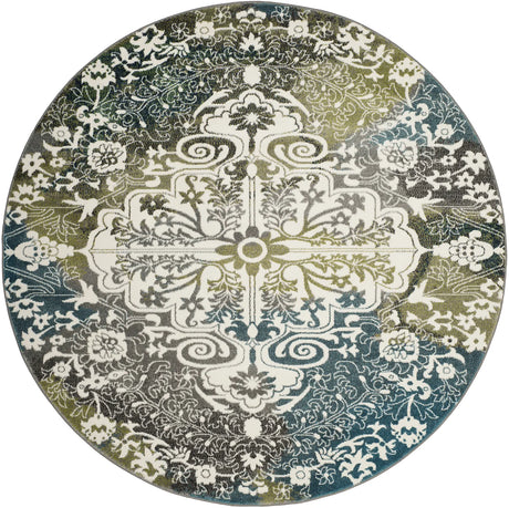 Safavieh Watercolor 6'-7" x 6'-7" Rug in Ivory / Peacock Blue