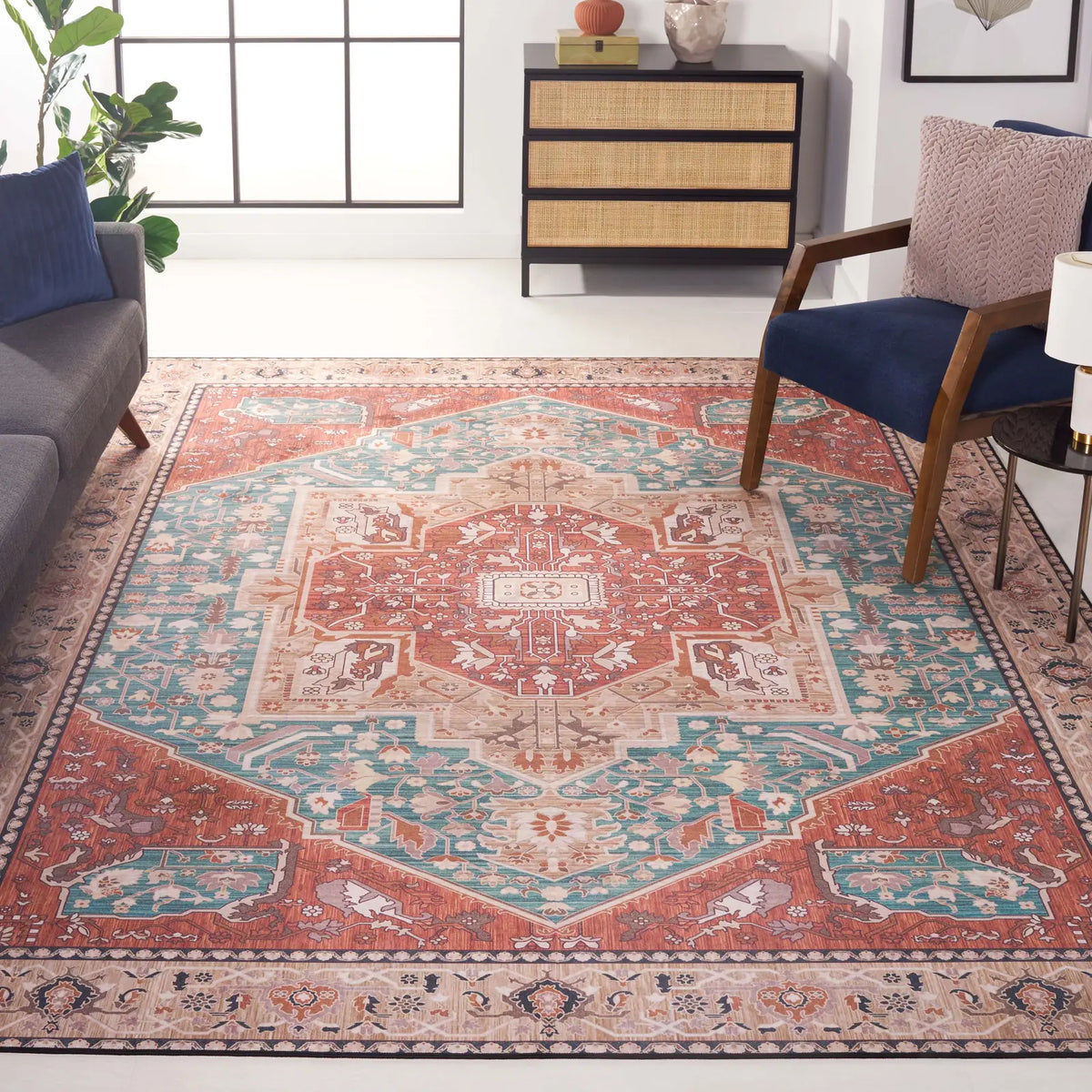 Safavieh Tucson 10'-0" x 14'-0" Rug in Aqua / Rust