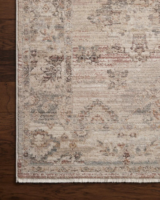 Loloi Lyra Lyr-01 Blush/Dove Rug - corner on wood