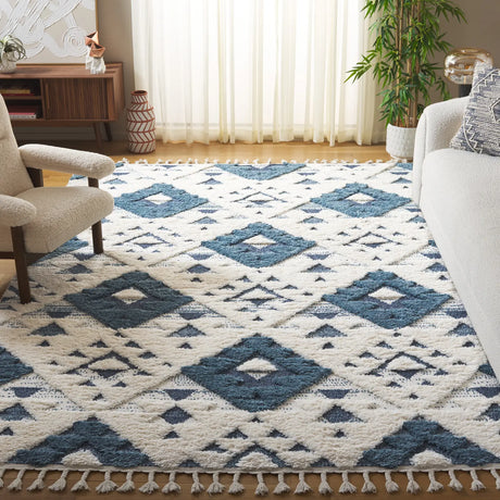Safavieh Moroccan Tassel Shag 10'-0" x 14'-0" Rug in Blue / Ivory