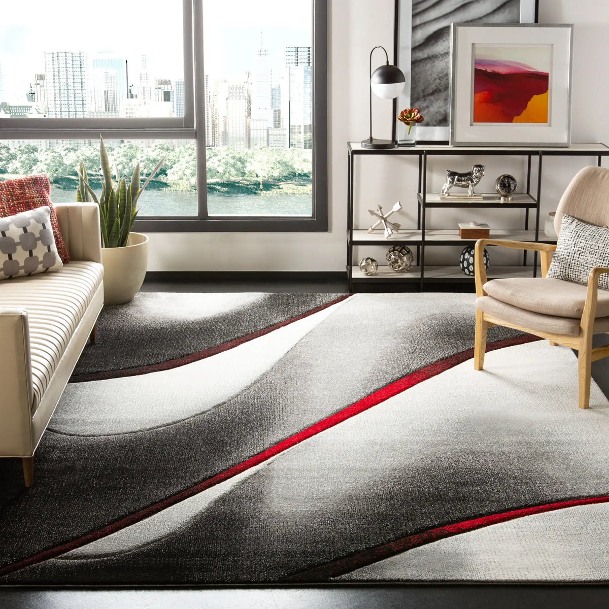 Safavieh Hollywood 10'-6" x 14'-0" Rug in Grey / Red
