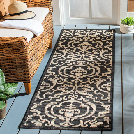 Safavieh Courtyard 2'-3" x 12'-0" Rug in Black / Sand