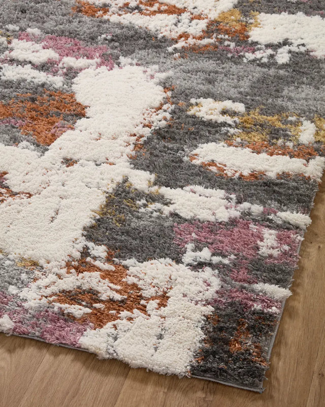 Loloi Levitt Shag Lev-04 Grey/Multi Rug - angled corner on wood