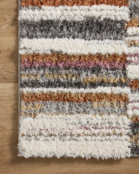 Loloi Levitt Shag Lev-03 Ivory/Sunset Rug - corner on wood