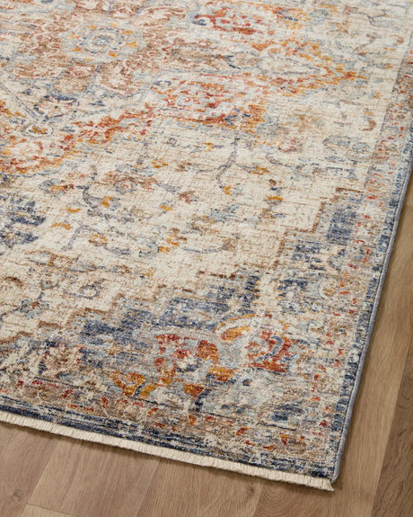 Loloi Sorrento Sor-05 Ivory/Fiesta Rug - angled corner on wood
