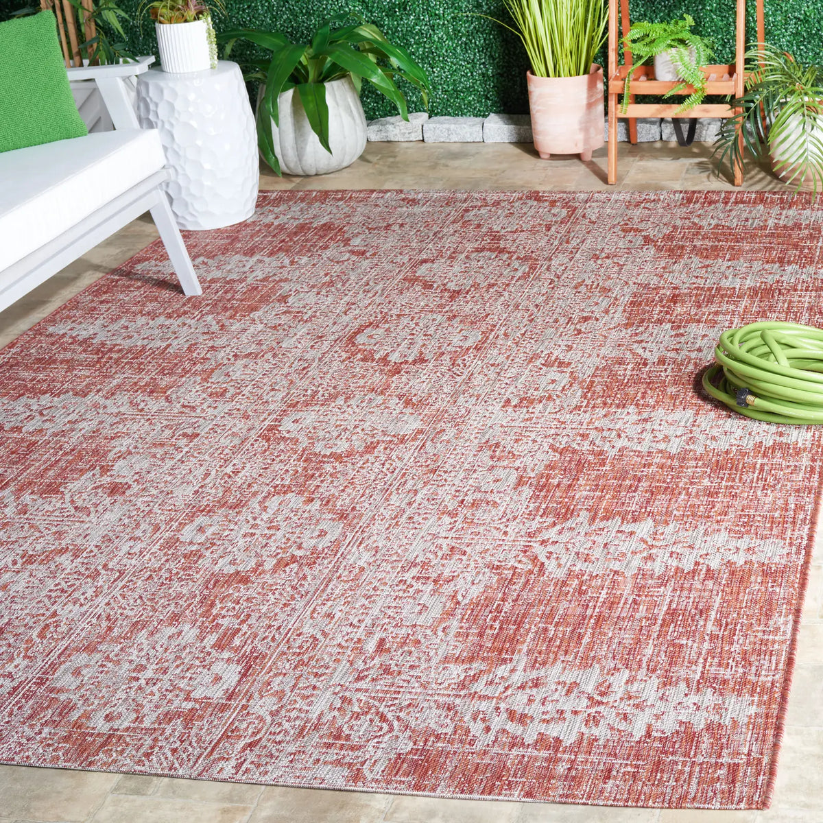 Safavieh Courtyard 6'-7" x 9'-6" Rug in Rust / Grey