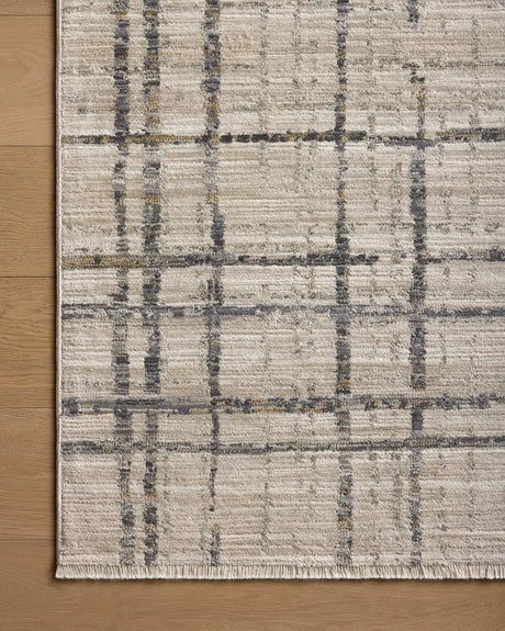 Loloi Wade Wae-05 Beige/Midnight Rug - corner on wood