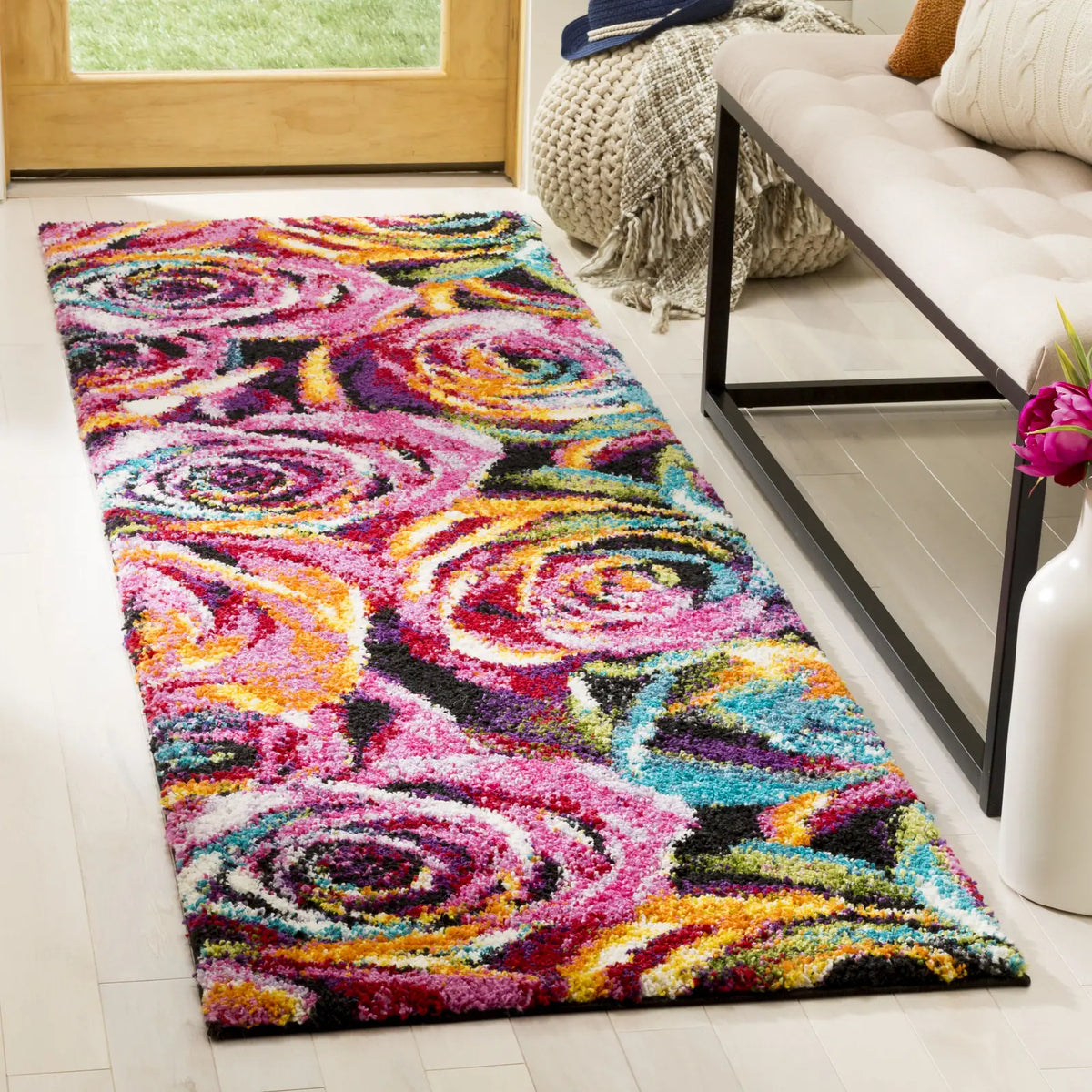 Safavieh Fiesta Shag 2'-3" x 10'-0" Rug in Fuchsia / Multi