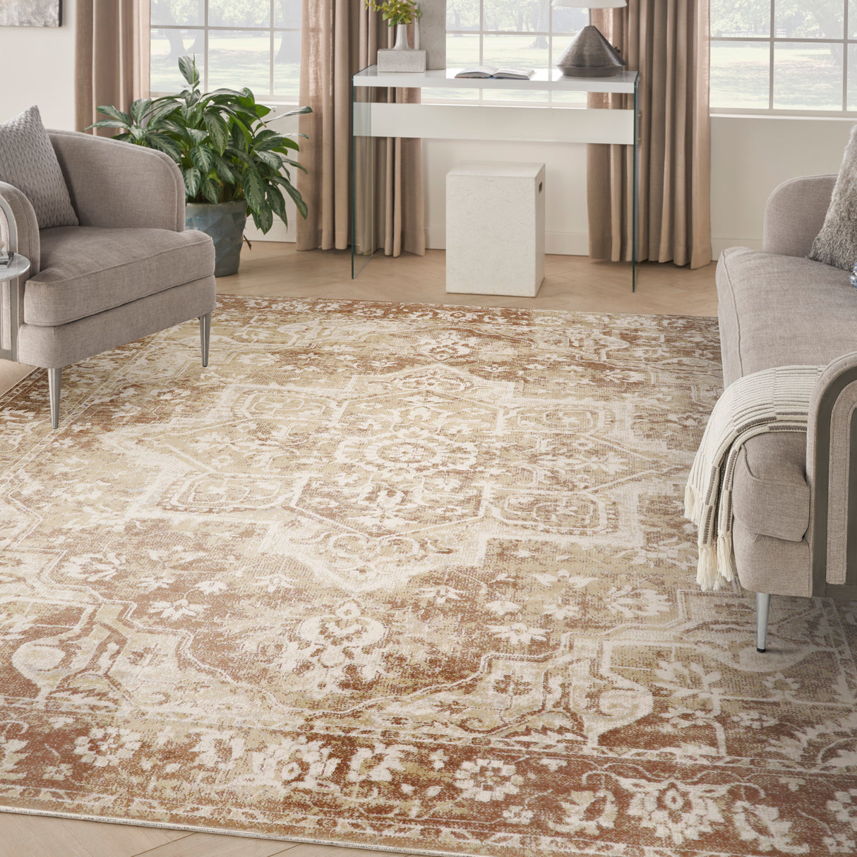Nourison Astra Machine Washable ASW12 Machine Made Rust Rug