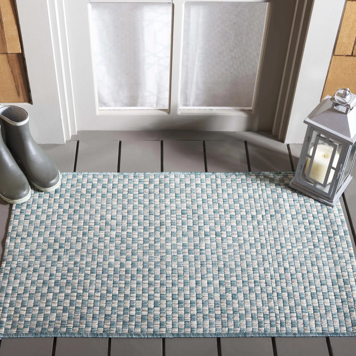 Safavieh Courtyard 2'-0" x 3'-7" Rug in Light Blue / Light Grey