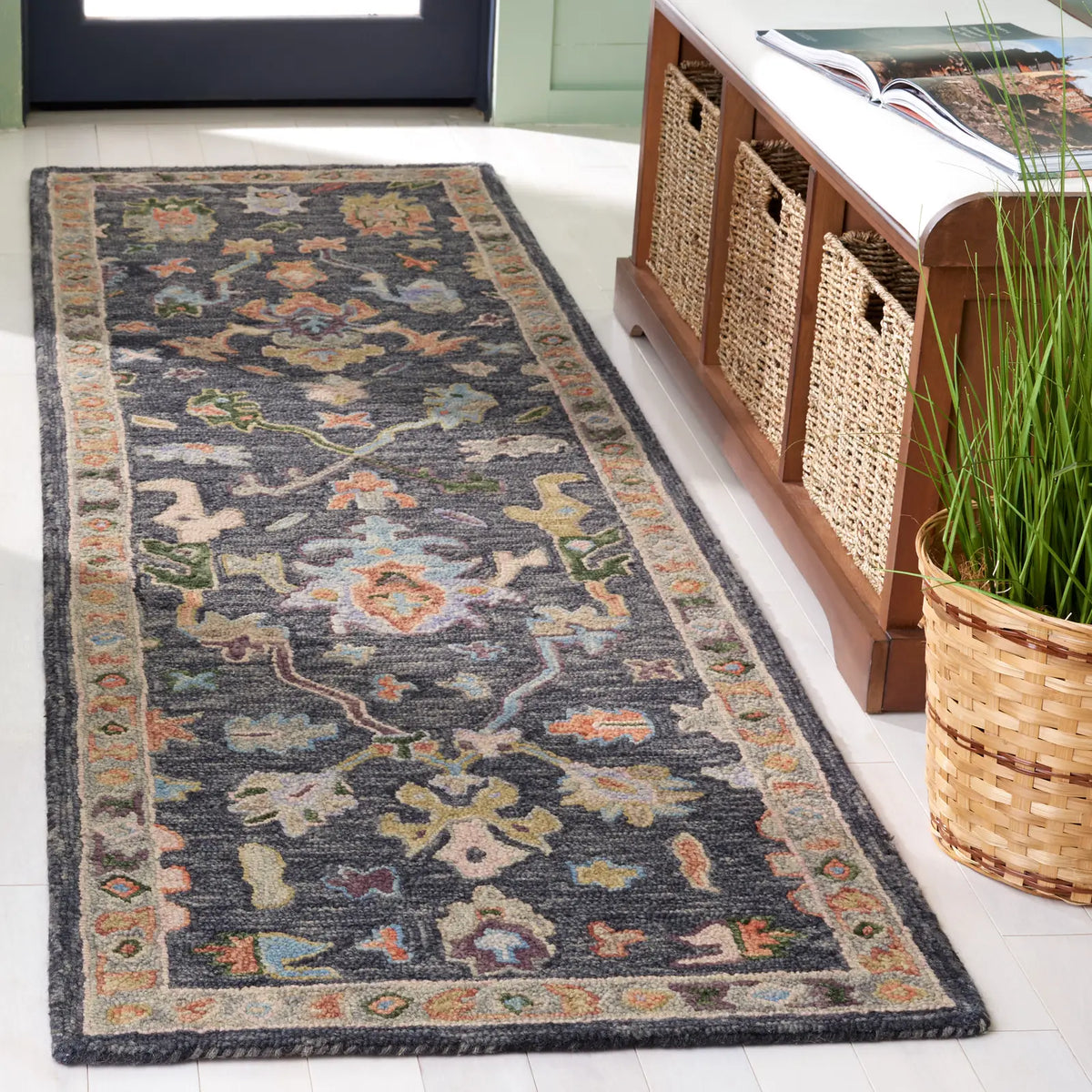 Safavieh Blossom 2'-3" x 8'-0" Rug in Dark Grey / Sage