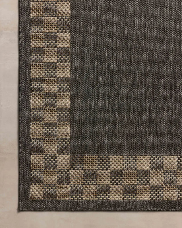 Chris Loves Julia x Loloi Providence PRC-01 Charcoal / Natural Rug - corner on wood