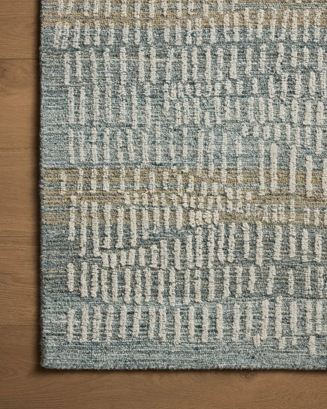 Loloi Elias Ela-02 Ocean/Oatmeal Rug - corner on wood