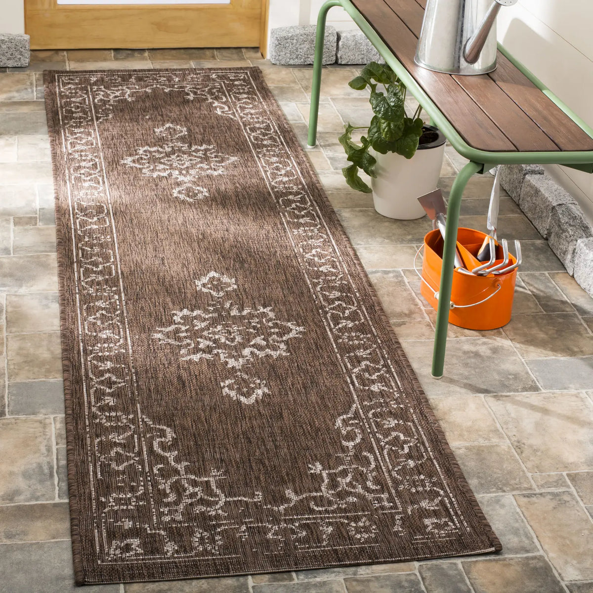 Safavieh Courtyard 2'-3" x 12'-0" Rug in Brown / Beige