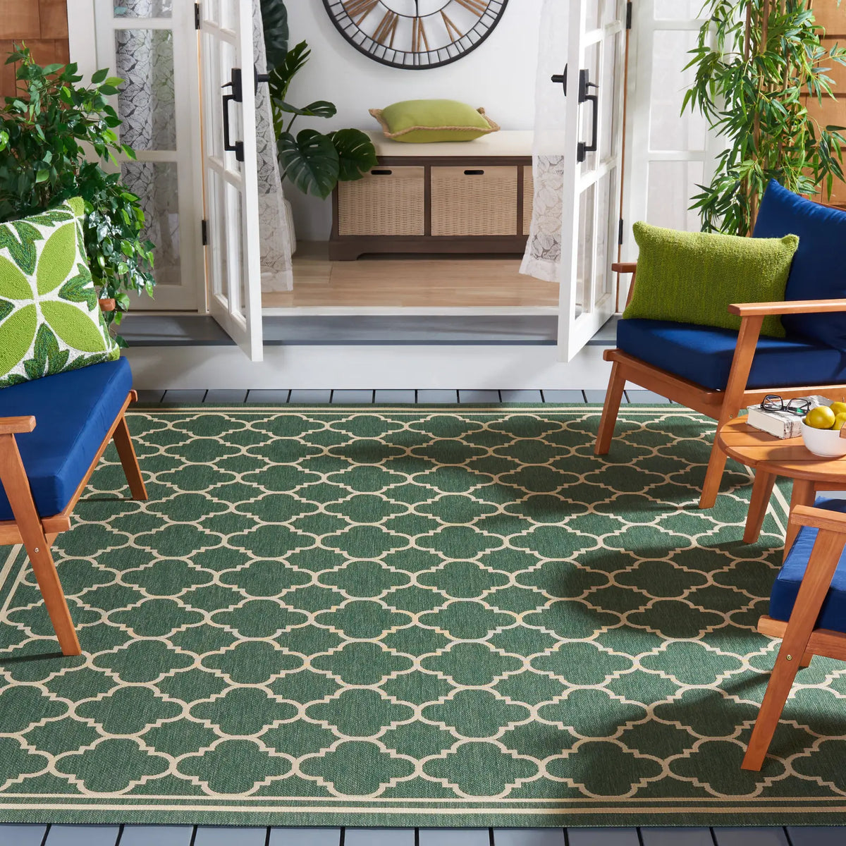 Safavieh Courtyard 10'-0" x 14'-0" Rug in Dark Green / Beige