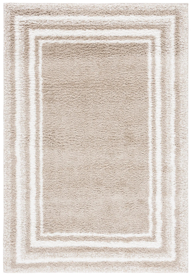 Safavieh Border & Stripe Shag 200 4'-5" x 6'-5" Rug in Beige / Ivory
