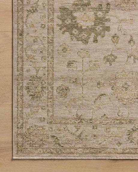 Loloi Willa WIA-09 Dove / Forest Power Loomed Rug - corner on wood